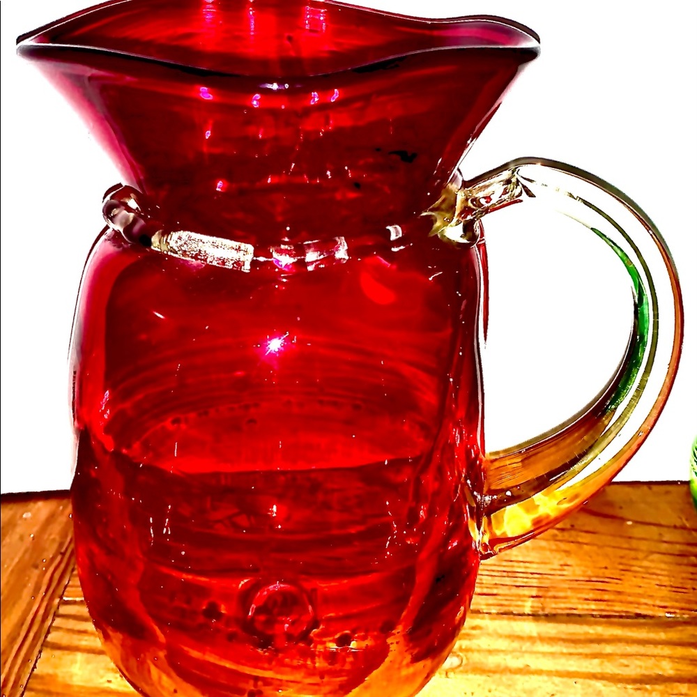 Red and Orange Blenko Art Hand blown Pitcher 1950’s